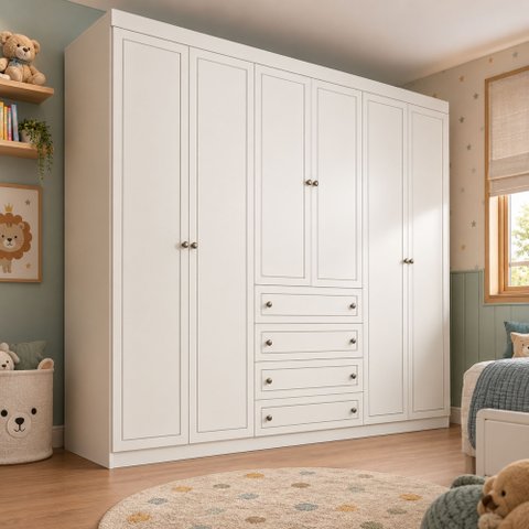 Guarda-Roupa Infantil 6 Portas 4 Gavetas Americano Branco