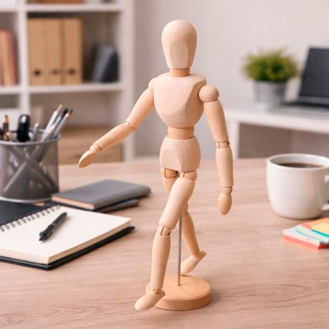 Decoração Boneco Humano Articulado Manequim em Madeira 30cm