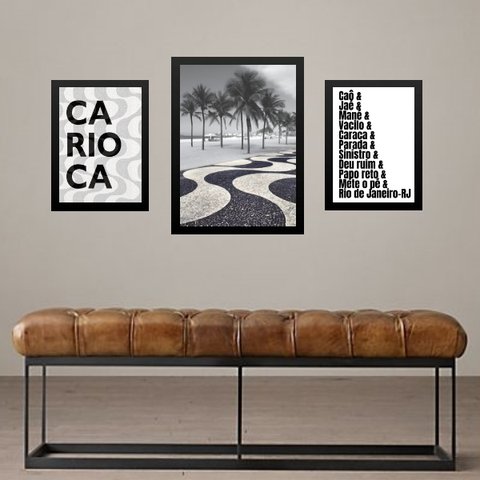Set 3 Quadros Rio de Janeiro - Gírias e Foto - com Vidro: Moldura Branca