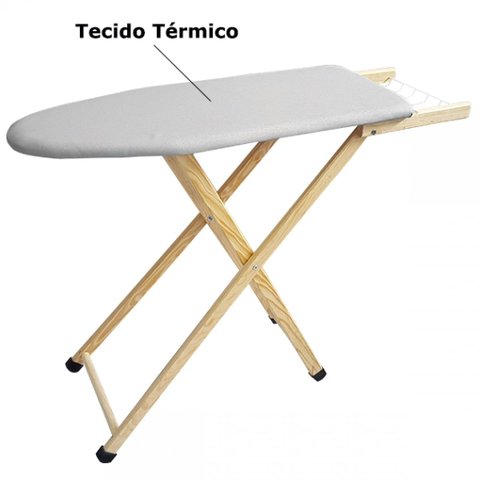 Tábua de Passar Roupas com Suporte e Tomada - Madeira / Cinza