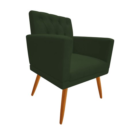Poltrona Decorativa Nina Capitonê Suede Verde Pés Madeira Mz Decor