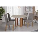 Ver imagem 1 de Conjunto: Mesa Sala Jantar Flora Tampo Madeirado C/ Vidro 109cm e 4 Cadeiras Fernanda Cinamomo/off