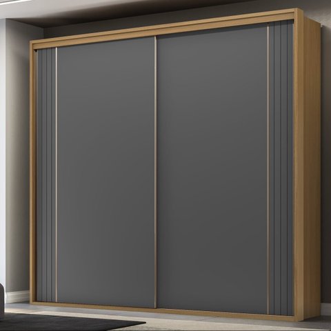 Guarda Roupa Casal 2 Portas Mdf Ripado 2,07 M Imperium Belmax:freijó/titânio
