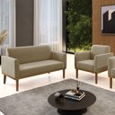 Ver imagem 3 de Sofá Namoradeira e 1 Poltrona Base Madeira Castanho Maressa Suede Marrom Rt - Ibiza