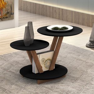 Mesinha de Centro Redonda Dupla Laguna Decorativa Funcional:preto