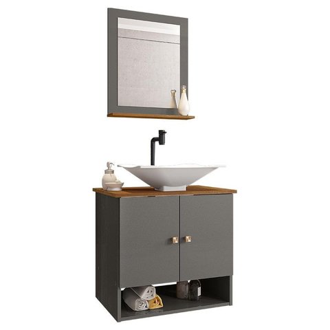 Conjunto de Banheiro com Gabinete 2 Portas, Cuba com Valvula, Torneira e 1 Espelheira Deli