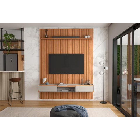 Conj. Painel Frisado Mendonza Jequitiba + Bancada Gália 1.9 Jequitiba/off White