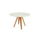 Ver imagem 1 de Mesa de Sala Jantar Duna Madeira Maciça + Tampo Madeirado C/ Vidro 120x120cm Carvalho/off White -