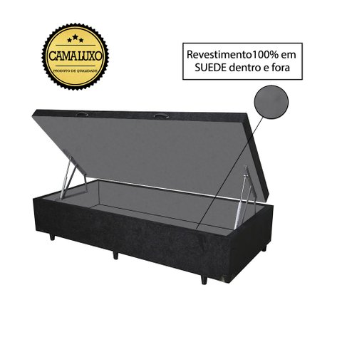 Base Box Baú Solteirão Luxo Blindado AColchoes Suede Preto 41x96x203
