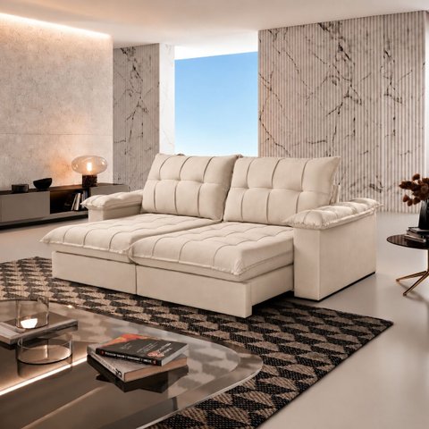 Sofá Berlin Retrátil e Reclinável 240m - Marfim