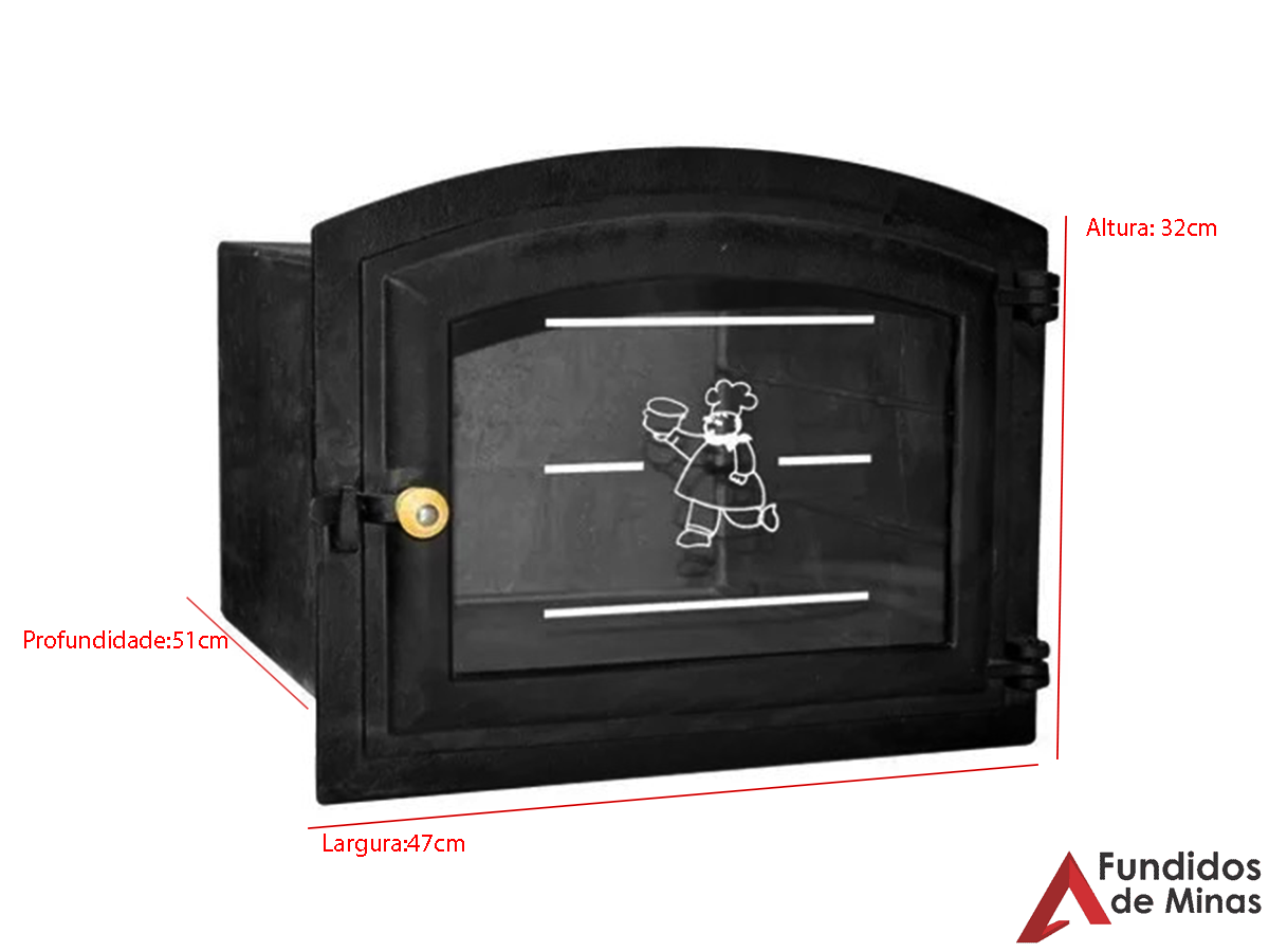 FORNO PARA FOGÃO A LENHA ABAULADO COM TAMPA DE VIDRO GRANDE MAIS CHAPA 3 FUROS PICANHEIRA. - 3