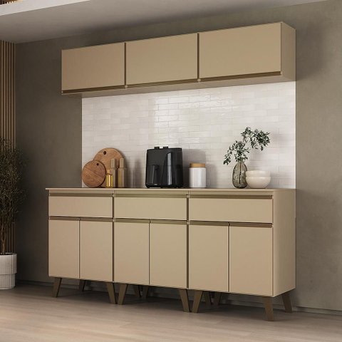 Armário de Cozinha Completa Atlanta Hub Carraro Amêndoa