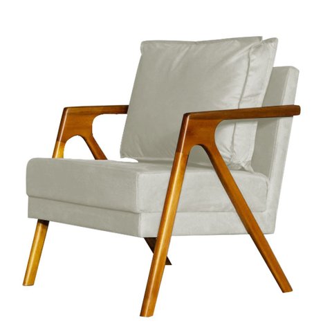 Poltrona Decorativa Mona Premium Madeira Maciça Corino Bege