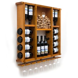 Adega de Madeira Maciça para 15 Garrafas de Vinho com Porta Rolhas e Porta Taças - Cerejeira - 3
