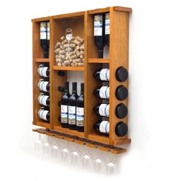 Adega de Madeira Maciça para 15 Garrafas de Vinho com Porta Rolhas e Porta Taças - Cerejeira - 2