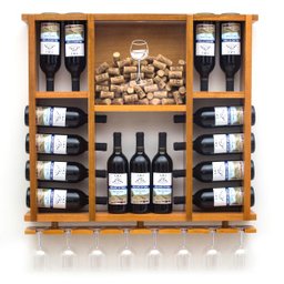 Adega de Madeira Maciça para 15 Garrafas de Vinho com Porta Rolhas e Porta Taças - Cerejeira - 1