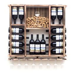 Adega de Madeira Maciça para 15 Garrafas de Vinho com Porta Rolhas e Porta Taças - Rústica - 1