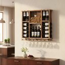 Ver imagem 4 de Adega de Madeira Maciça para 15 Garrafas de Vinho com Porta Rolhas e Porta Taças - Rústica