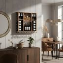 Ver imagem 2 de Adega de Madeira Maciça para 15 Garrafas de Vinho com Porta Rolhas e Porta Taças - Rústica