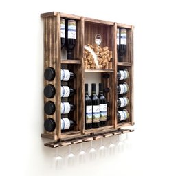 Adega de Madeira Maciça para 15 Garrafas de Vinho com Porta Rolhas e Porta Taças - Rústica - 3