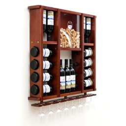 Adega de Madeira Maciça para 15 Garrafas de Vinho com Porta Rolhas e Porta Taças - Mogno - 3