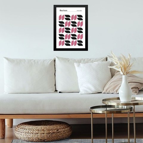 Quadro Bauhaus Poster - Minimalist Tears Pink 33x24cm:moldura Preta