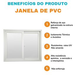 Janela Correr PVC  100x150x 8  Bca 2 folhas - 6