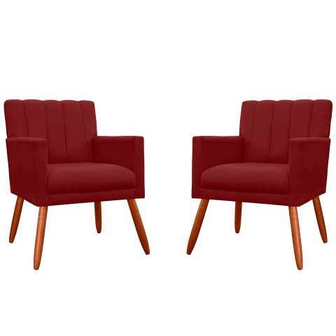 Kit 2 Poltronas Decorativa Cecília Suede Marsala Pés Madeira Mz Decor
