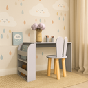 Ver imagem 1 de Mesa Infantil 80cm com Suporte para Livros e 1 Cadeira em Mdf e Madeira Natural:cinza Cristal