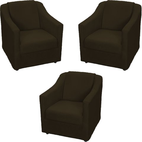 Kit 3 Poltronas Decorativas para Sala Recepção Consultório Manicure Cadeira Mila Suede