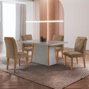 Ver imagem 1 de Mesa de Jantar Diane e 4 Cadeiras Melissa Moderna Mo... Veludo Capuccino/off/nat/serig Off com Vidro