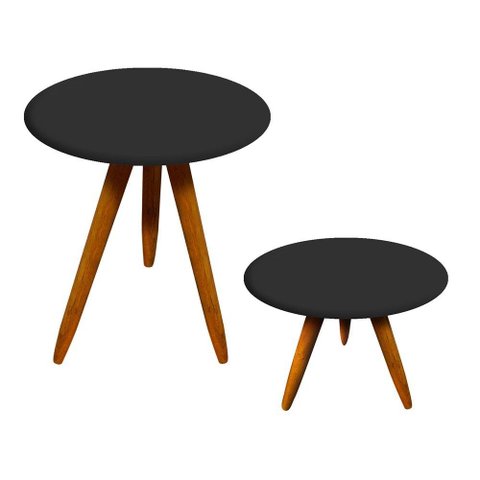 Conjunto Mesa Lateral e Mesa de Centro Preto D´rossi