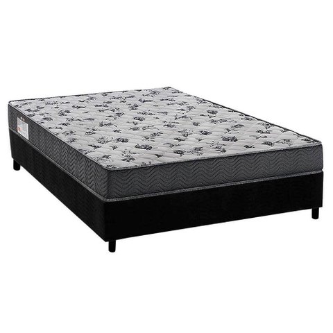 Cama Box Casal: Colchão Anatômico Ortobom D33/EP Fort Tech ISO 100 + Base CRC Suede Black(138x188