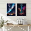 Ver imagem 1 de Conjunto 2 Quadros Decorativos Aurora Boreal 24x18cm - com Vidro:madeira Branca