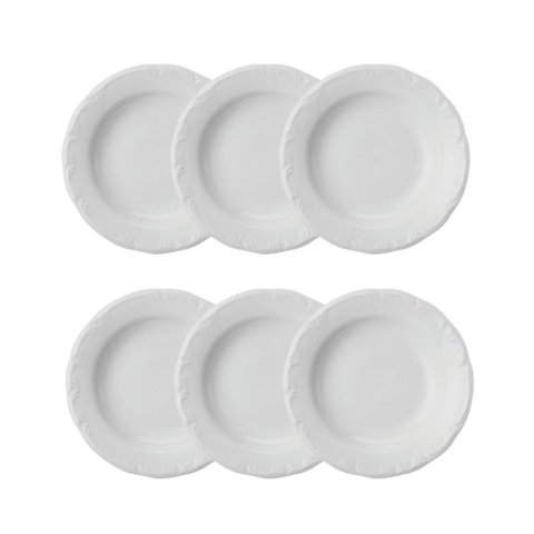 Jogo 6 Pratos Fundos Pomerode Brancos 24 Cm Porcelana Schmidt