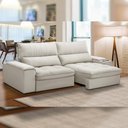 Ver imagem 5 de Sofá Retrátil Reclinável Living 250cm Nápoles F04 Veludo Bege