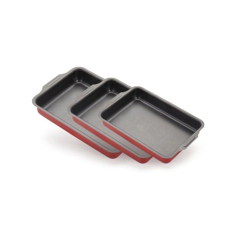 Conjunto Assadeira Retangular Antiaderente 3 peças Vermelho