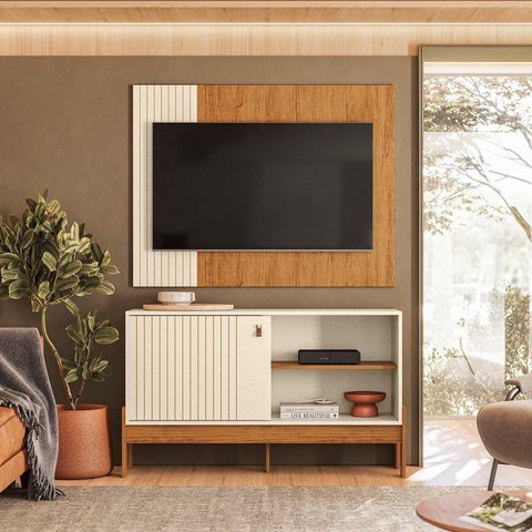 Rack com Painel para TV 42 Polegadas 160,5CMX120CM Wood Pérola/Canela