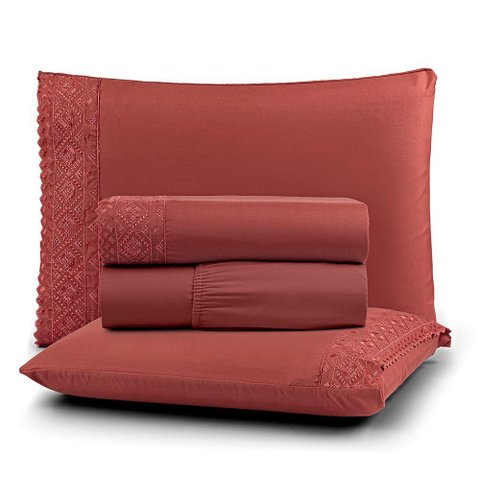 Jogo Cama Queen Cherry Bordado Inglês 4pç 100% Poliéster - Canel