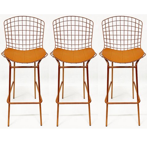 Kit 3 Banquetas BERTÓIA cobre tubular altura 70cm - Direto de Fábrica