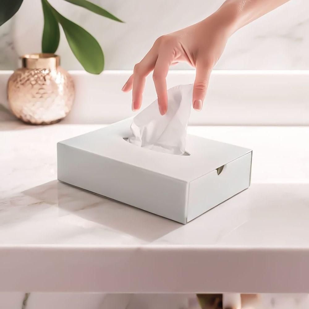 Caixa Porta Lenços Descartáveis Acrílico Premium Branco Organizador Higiene Compacto Funcional - 2