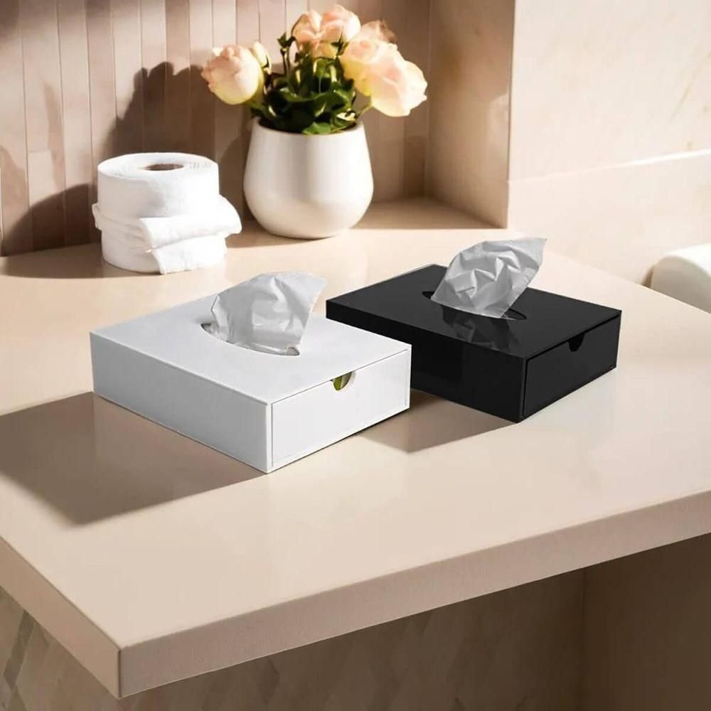Caixa Porta Lenços Descartáveis Acrílico Premium Branco Organizador Higiene Compacto Funcional - 3