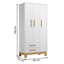 Ver imagem 3 de Guarda Roupa Solteiro Jasmim 3 Portas 2 Gavetas MDP Branco Acetinado Qmovi