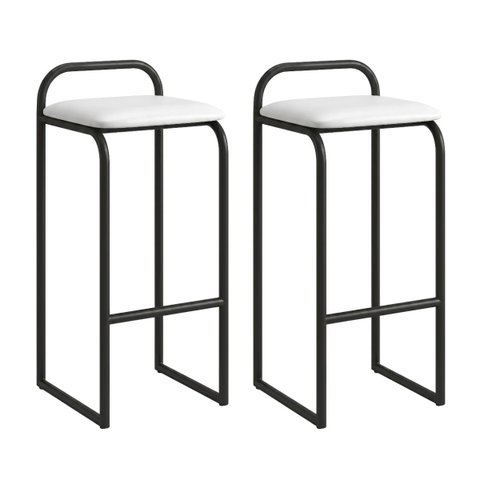 Kit 2 Banquetas Altas Estrutura Preta com Encosto Assento Mavie:Branco