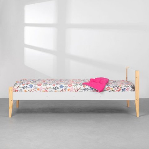 Cama Solteiro Noah com Pés Natural – Branco Fosco Abra Casa