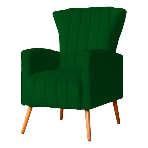 Poltrona Pés Palito Decorativa Melinda Sala Veludo; Desenho do Tecido:Liso:Verde