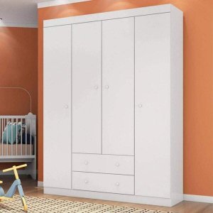 Guarda Roupa Infantil 4 Portas 2 Gavetas Branco_Phoenix Baby