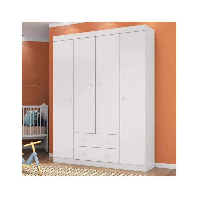 Guarda Roupa Infantil 4 Portas 2 Gavetas Branco_Phoenix Baby