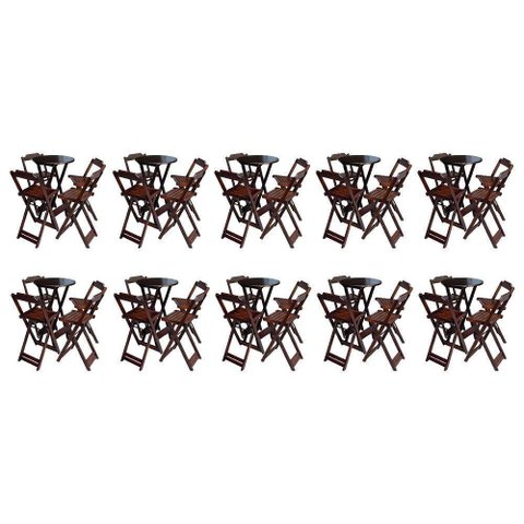 Kit 10 Jogos De Mesa Bistrô De Madeira Com 4 Cadeiras Dobravel Imbuia - Marrom