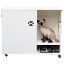 Armário Banheiro Caixa de Areia para Gatos com Porta Frajola:branco - 1